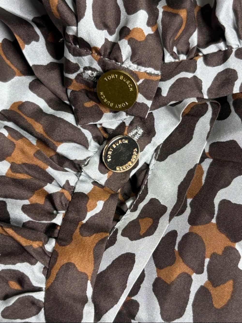Tory Burch Brown and Cream Silk Leopard Print Peasant Blouse - Picture 8 of 9